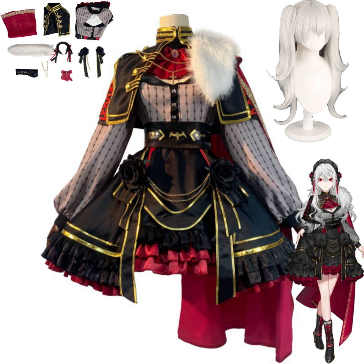Anime Cosplay Mask - Vtuber Nijisanji Female Gothic Lolita Dress